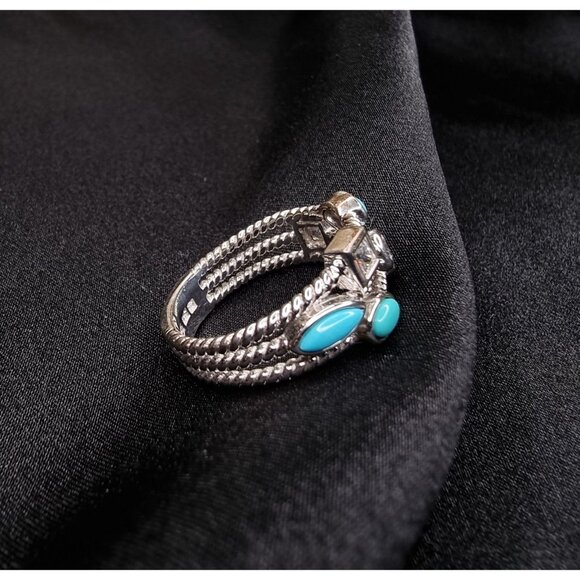 Vintage 925 Sterling Silver Faux Turquoise & CZ Multi-Stone Ring Size 11.5 - Picture 4 of 5